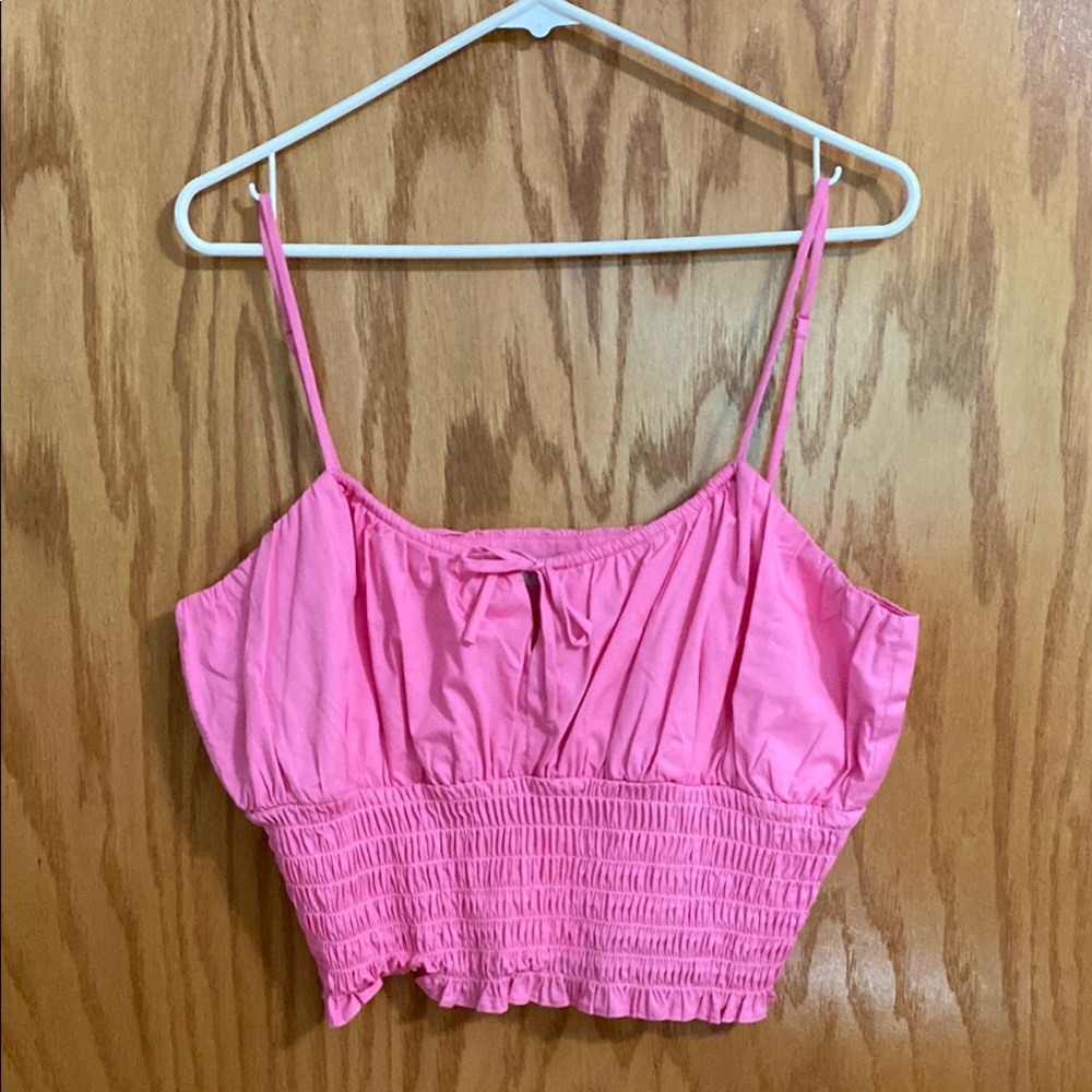Wayf Pink Smocked Tie Front Camisole